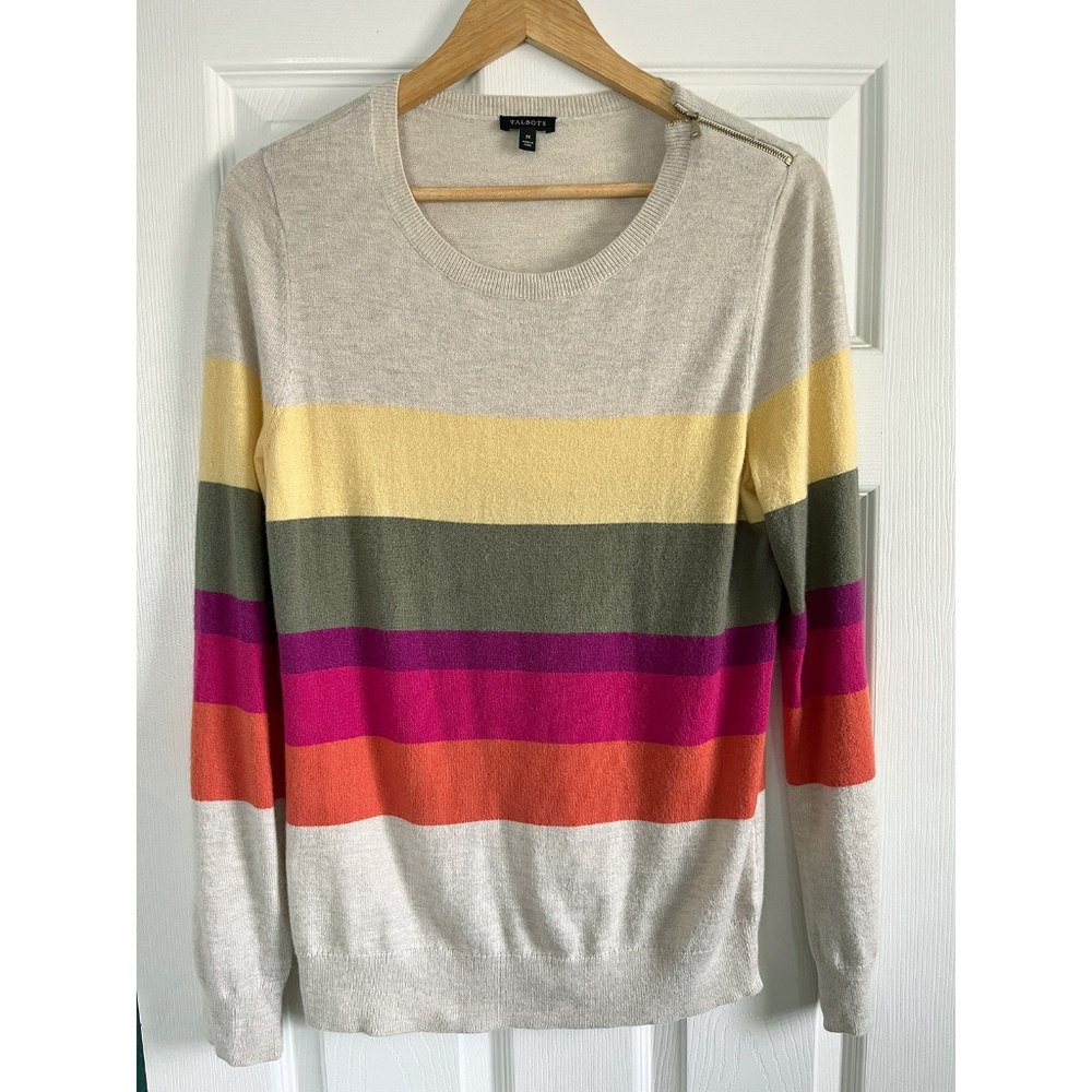 Talbots striped sweater, zipper detail, size M